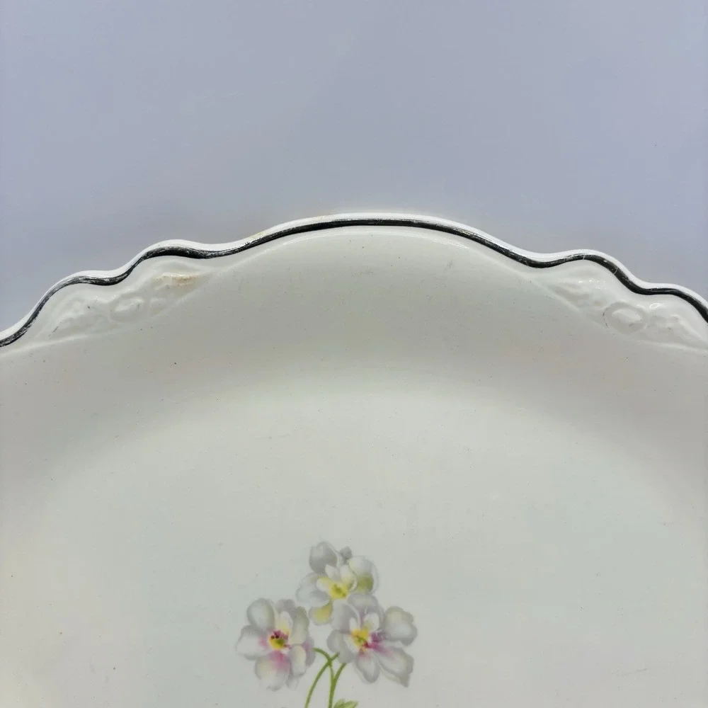Vintage Homer Laughlin Floral Oval Serving Bowl‎ Silver Trim USA 11.5
